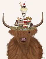 Highland Cow and Ice Cream Hat Fine Art Print