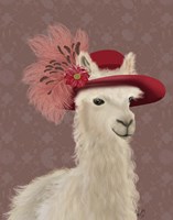 Llama Red Feather Hat Fine Art Print