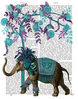 Niraj Elephant, Blue Tree Fine Art Print