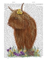 Highland Cow, Pansy Book Print Fine Art Print