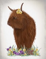 Highland Cow, Pansy Fine Art Print
