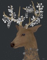 Deer, White Flowers Fine Art Print