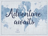 World Map White and Blue v2 Fine Art Print