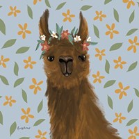Delightful Alpacas II Floral Crop Fine Art Print