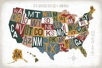 Letterpress USA Map Warm Fine Art Print