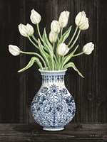 Blue and White Tulips Black II Fine Art Print