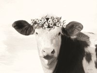 Spotted Cow with Flowers Fine Art Print