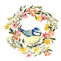 Springtime Wreath & Bird I Fine Art Print