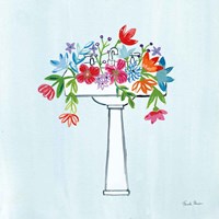 Floral Bathroom II Light Blue Fine Art Print