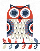 Folk Lodge Owl Red Navy Fine Art Print