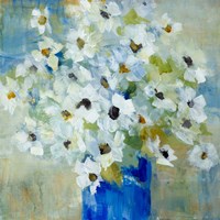 Pop of White Flowers in Blue Vase Fine Art Print