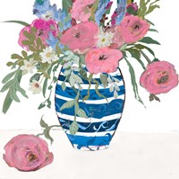 Blue Vase of Pink Roses Fine Art Print