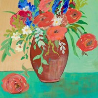 Vase of Peach and Blue Roses Fine Art Print