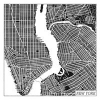 New York Map Black Fine Art Print