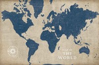 Burlap World Map I Navy Fine Art Print