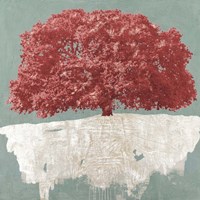 Red Tree on Aqua Fine Art Print