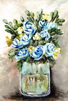 Blue & Yellow Floral Mason Jar Fine Art Print