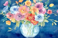 Bright Poppies Vase Navy Fine Art Print