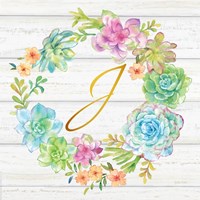 Sweet Succulents Wreath Monogram J gold Fine Art Print