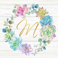 Sweet Succulents Wreath Monogram M gold Fine Art Print
