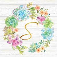 Sweet Succulents Wreath Monogram S gold Fine Art Print