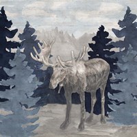 Blue Cliff Mountains scene IV-Moose Fine Art Print