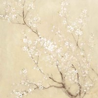 White Cherry Blossoms I Linen Crop Fine Art Print