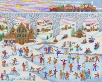 Winter Skating and Santa Train Fine Art Print