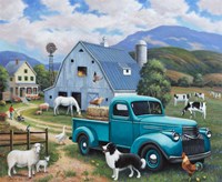 Down at the Farm with a Blue Truck Fine Art Print