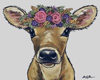 Cow Bambi Flowers Gray Fine Art Print
