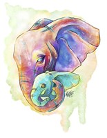 Watercolor Safari- Elephant and Calf Fine Art Print