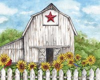 Barn Fence Sunflowers and Birds Fine Art Print