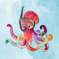 Snorkeling Octopus on Watercolor Fine Art Print