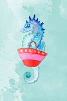 Seahorse With Bag on Watercolor (blue) Fine Art Print