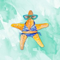Blue Bikini Starfish on Watercolor Fine Art Print