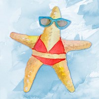 Red Bikini Starfish on Watercolor Fine Art Print