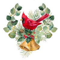Northern Cardinal On Holiday Bells Fine Art Print