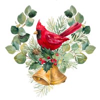 Northern Cardinal On Holiday Bells Fine Art Print