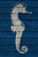 Antique Seahorse on Blue I Fine Art Print