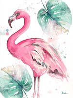 Watercolor Leaf Flamingo I Framed Print