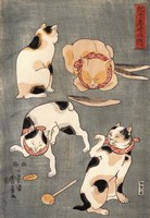 Kuniyoshi Utagawa Four Cats in Different Poses 1830 Fine Art Print