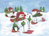 Skiing Snowmen and Animals Fine Art Print