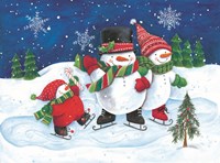 Happy Snowmen Family on Skates Fine Art Print