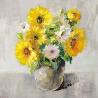 Sunflower Still Life I on Gray Fine Art Print