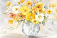 Bright Poppies Vase yellow gray Fine Art Print