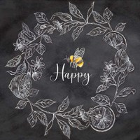 Bee Sentiment Wreath Black I-Happy Framed Print