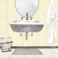 Farmhouse Bath II Gray & Yellow 2-Sink Fine Art Print