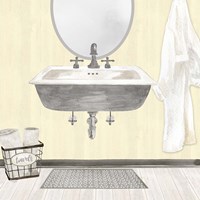 Farmhouse Bath II Gray & Yellow 2-Sink Fine Art Print