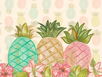 Pineapple Trio with Flowers Fine Art Print