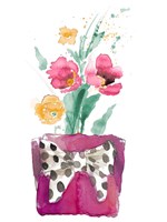 Watercolor Poppies in Pot with Bow Fine Art Print